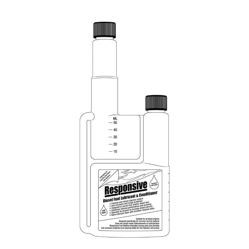 A technical line drawing of Responsive Fuel Additive