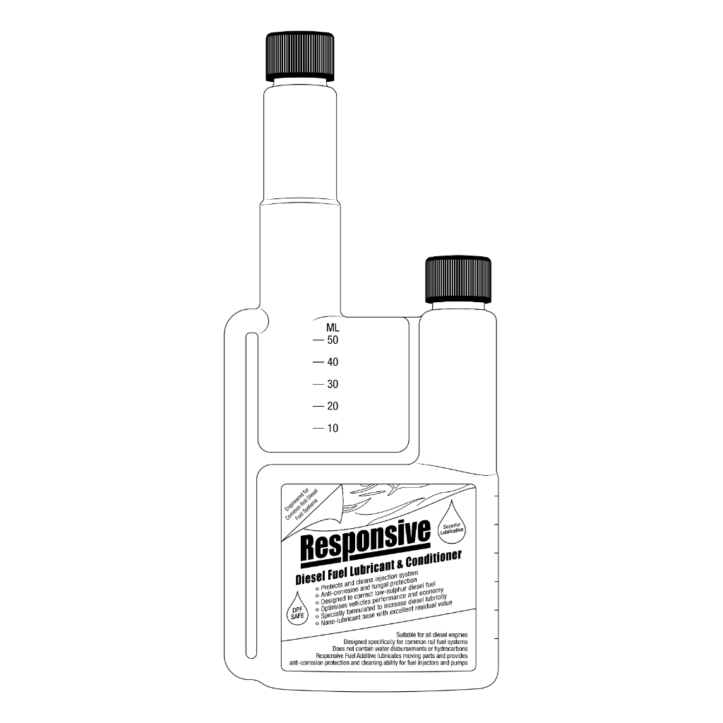 A technical line drawing of Responsive Fuel Additive